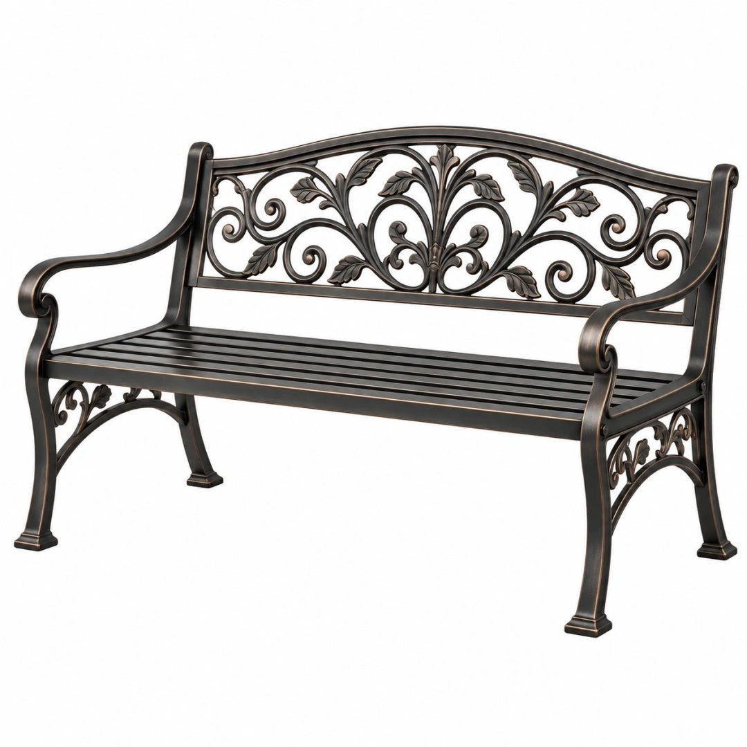 Gartenbank 127 cm Aluminium Schwarz Bronze - Sitzbank mit Armlehnen im klassischen Stil