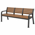 Gartenbank 180 cm aus Holz und Metall in Braun Schwarz mit Armlehnen