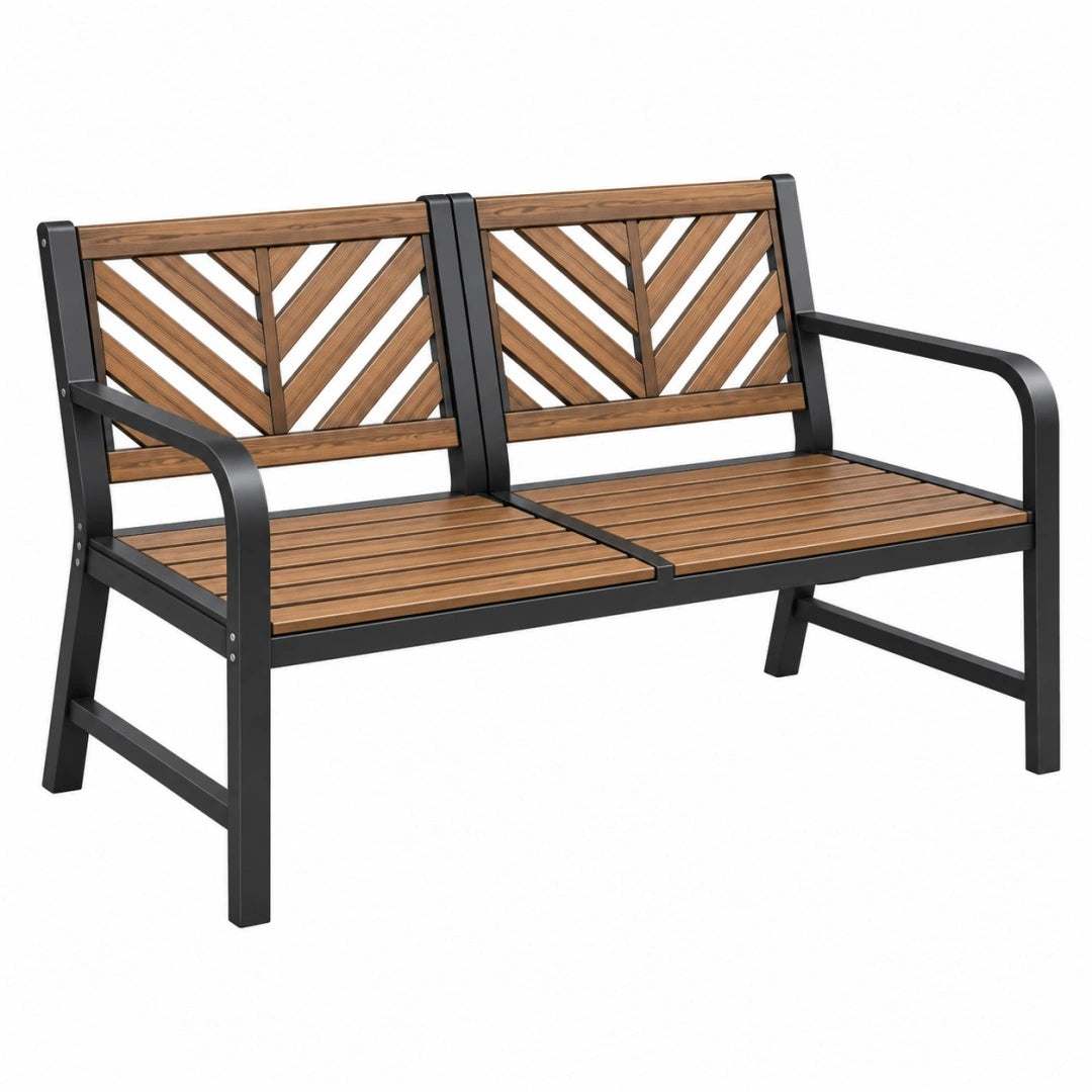 Gartenbank 122 x 65 x 88 cm aus Holz und Metall in Schwarz Braun im modernen Stil