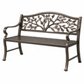 Gartenbank 122 cm Metall Dunkelbraun mit Baumdekor für den Außenbereich