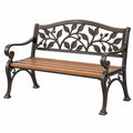 Gartenbank 122 cm aus Metall und Holz in Bronze Braun mit Blattornament