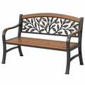 Gartenbank 125 x 60 x 85 cm aus Metall Braun Schwarz mit Blattmotiv