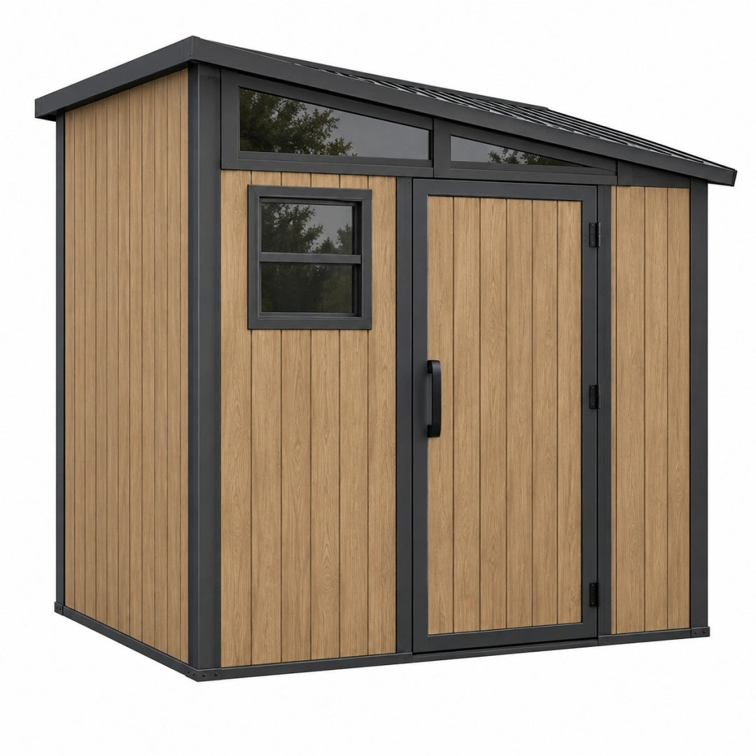 Gartengerätehaus 200 x 120 x 210 cm Stahl Holzoptik mit Pultdach