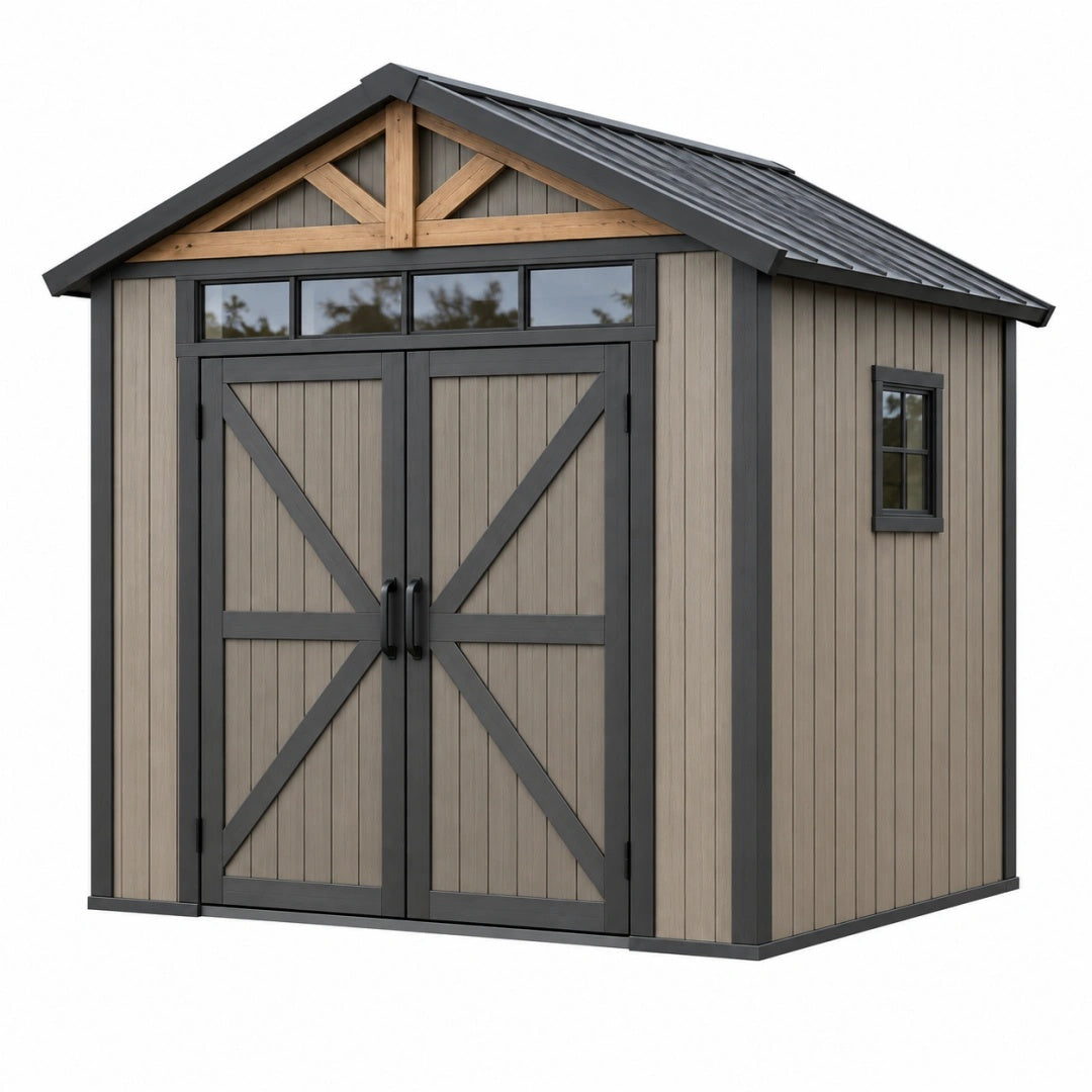 Gartenhaus 200 x 160 x 210 cm Holz Grau Schwarz mit Doppeltür Satteldach