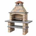 Garten Grillkamin 140 x 80 x 220 cm Naturstein Metall rustikal mit Grillrost