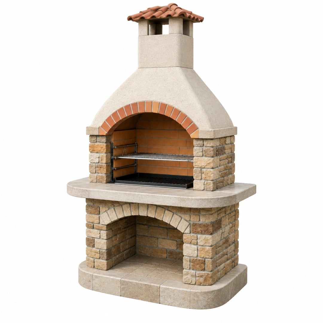 Grillkamin 120 x 70 x 220 cm aus Stein Beige Terrakotta mit Grillrost für Garten