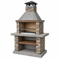 Gartenkamin 120 x 70 x 220 cm aus Beton und Steinverblendung Grau Braun mit Grillrost