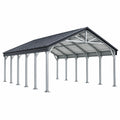 Carport 600 x 600 cm aus Stahl Grau mit Satteldach für Fahrzeuge