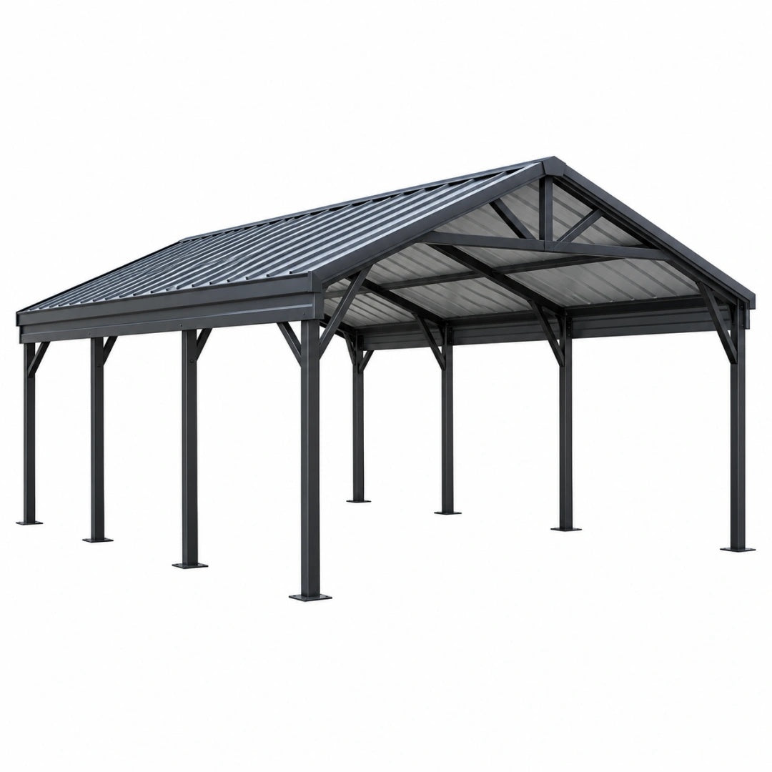 Carport 600 x 300 x 270 cm aus Stahl und Polycarbonat in Anthrazit mit Satteldach
