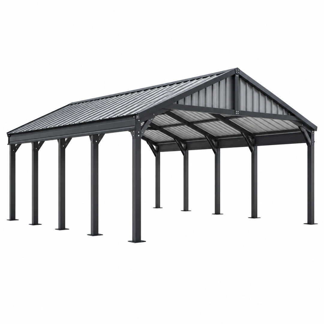Carport 600 x 300 x 290 cm aus Metall Anthrazit Grau mit Satteldach