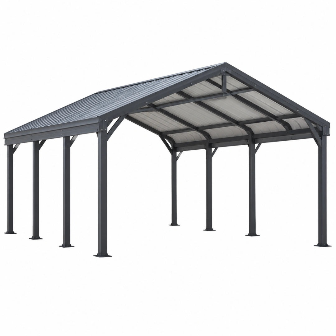 Carport 600 x 300 x 270 cm aus Metall Schwarz mit Polycarbonatdach für Fahrzeuge