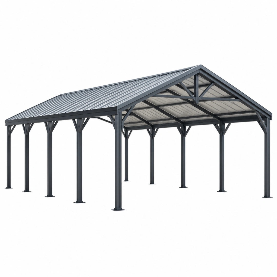 Doppelcarport 600 x 600 x 300 cm aus Stahl in Anthrazit mit Satteldach